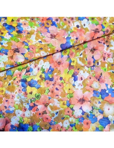 Tissu, Mousseline Imprimé Floral Multicolore, Laize 150 cm, 100% Polyester