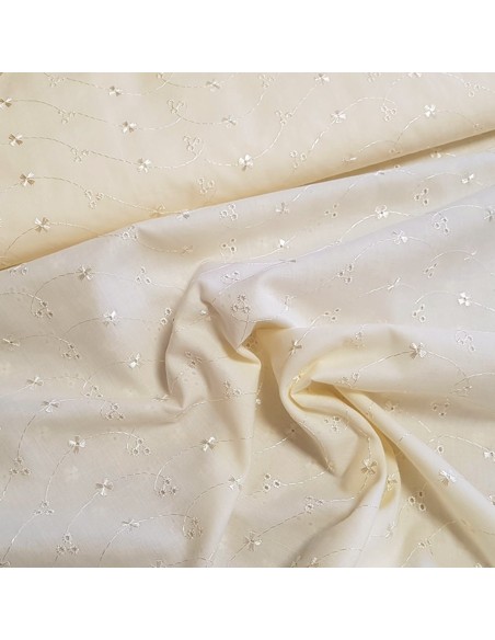 Tissu, Broderie Anglaise, Beige, Laize 150 cm, 100% Coton