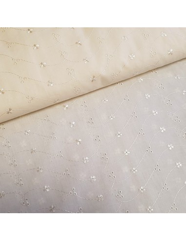 Tissu, Broderie Anglaise, Beige, Laize 150 cm, 100% Coton