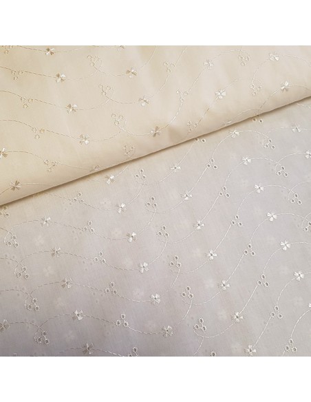 Tissu, Broderie Anglaise, Beige, Laize 150 cm, 100% Coton
