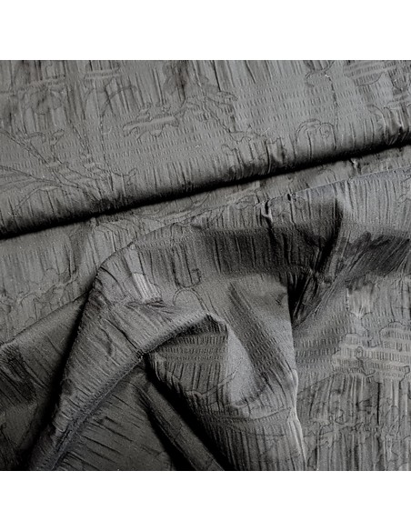 Tissu, Dévoré Fleuri, Noir, Laize 130 cm, 70% Polyester 30% Coton