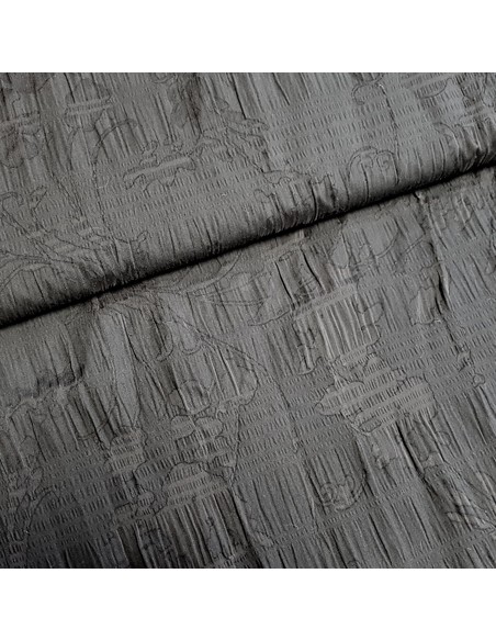 Tissu, Dévoré Fleuri, Noir, Laize 130 cm, 70% Polyester 30% Coton