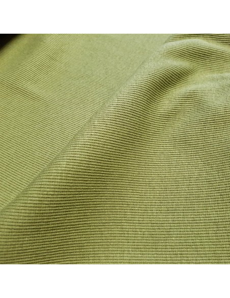 Tissu, Bord-côte tubulaire, Vert kaki clair, Laize 27 cm, Coton/Élasthanne