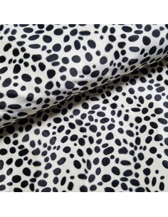 Tissu, Velours Ras Imprimé Dalmatien, Noir et Blanc, Laize 150 cm, 100% Polyester 360g/ml