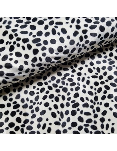 Tissu, Velours Ras Imprimé Dalmatien, Noir et Blanc, Laize 150 cm, 100% Polyester 360g/ml