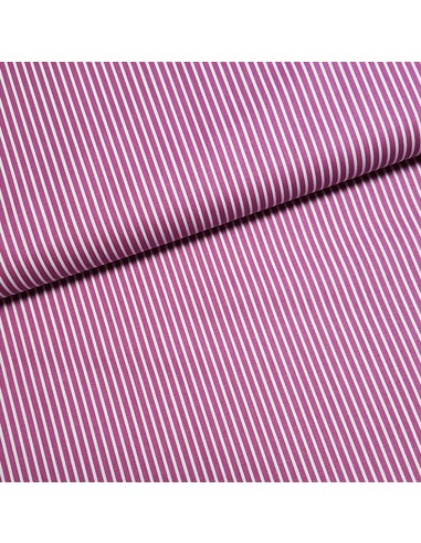 Tissu, Popeline de Coton Rayures, Mauve et Blanc, Laize 150 cm, 100% Coton 195g/m²