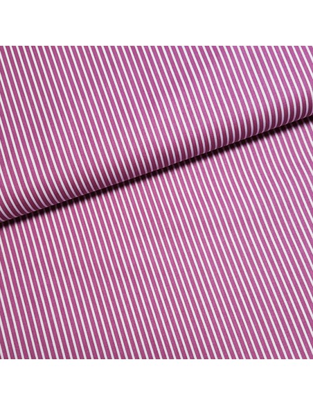 Tissu, Popeline de Coton Rayures, Mauve et Blanc, Laize 150 cm, 100% Coton 195g/m²
