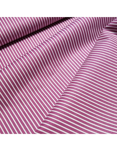 Tissu, Popeline de Coton Rayures, Mauve et Blanc, Laize 150 cm, 100% Coton 195g/m²