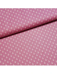 Tissu, Popeline de Coton Imprimé Ancres, Marine, Laize 150 cm, 100% Coton 195g/ml