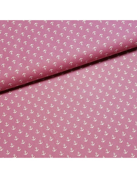 Tissu, Popeline de Coton Imprimé Ancres, Marine, Laize 150 cm, 100% Coton 195g/ml