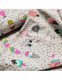 Tissu, Jersey de Coton Imprimé Licornes Funs, Bleu Gris Unicorn Party, Laize 150 cm, Coton Stretch Oeko-Tex 2