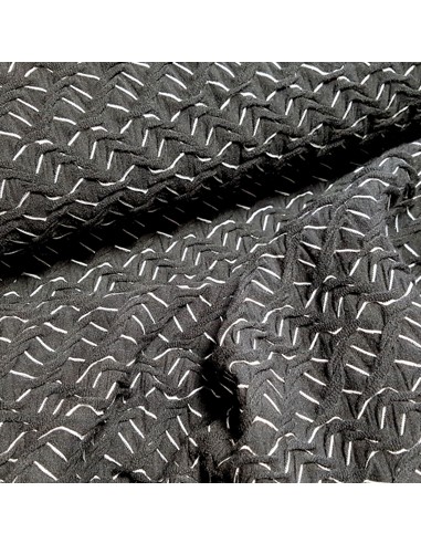 Tissu, Lainage Tressé, Noir et Blanc, Laize 150 cm, Mélange Polyester Lycra
