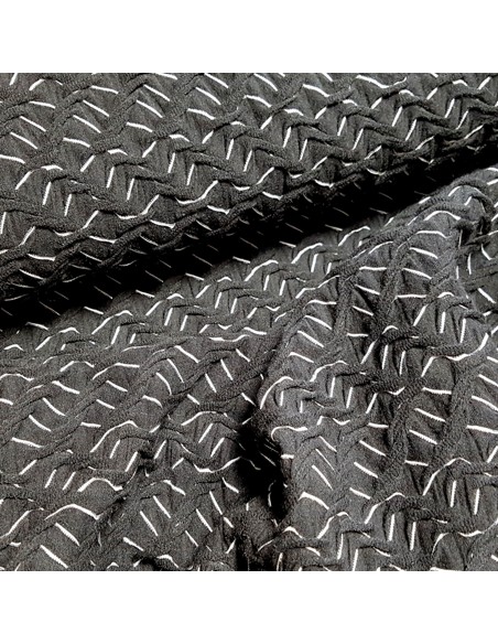 Tissu, Lainage Tressé, Noir et Blanc, Laize 150 cm, Mélange Polyester Lycra