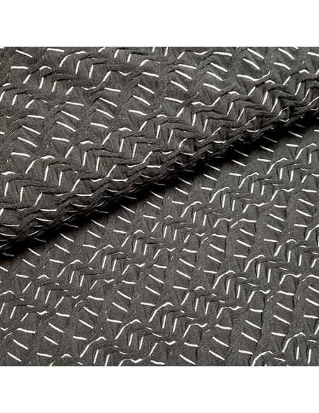Tissu, Lainage Tressé, Noir et Blanc, Laize 150 cm, Mélange Polyester Lycra