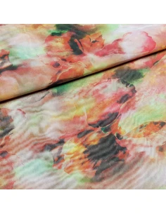 Tissu, Jersey Fleuri, Rose, Laize 150 cm, Polyester Stretch