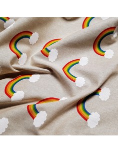 Tissu, Bachette Aspect Lin, Motif Arcs-en-ciel Multicolore, Laize 140 cm, 80% Coton 20% Polyester 2
