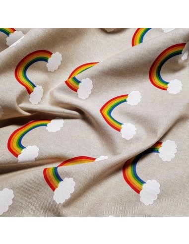 Tissu, Bachette Aspect Lin, Motif Arcs-en-ciel Multicolore, Laize 140 cm, 80% Coton 20% Polyester