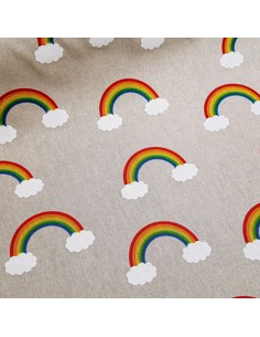 Tissu, Bachette Aspect Lin, Motif Arcs-en-ciel Multicolore, Laize 140 cm, 80% Coton 20% Polyester