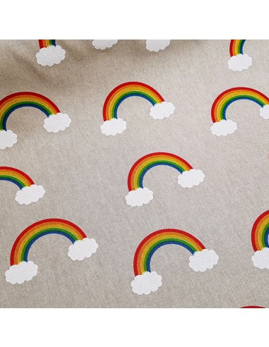 Tissu, Bachette Aspect Lin, Motif Arcs-en-ciel Multicolore, Laize 140 cm, 80% Coton 20% Polyester