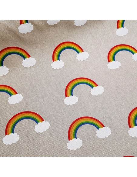 Tissu, Bachette Aspect Lin, Motif Arcs-en-ciel Multicolore, Laize 140 cm, 80% Coton 20% Polyester