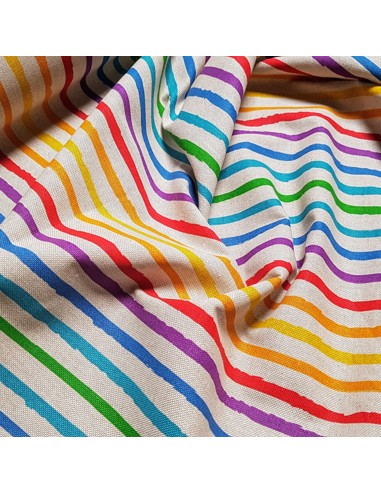 Tissu, Bachette Aspect Lin Rayures, Multicolore, Laize 140 cm, 80% Coton 20% Polyester