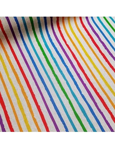 Tissu, Bachette Aspect Lin Rayures, Multicolore, Laize 140 cm, 80% Coton 20% Polyester