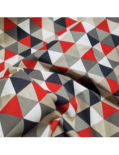 Tissu, Aspect Lin Triangles, Rouges, Laize 140 cm, Bâche Coton Polyester 2