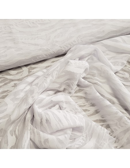 Tissu, Mousseline Dévorée, Blanc Pur, Laize 150 cm, 100% Polyester