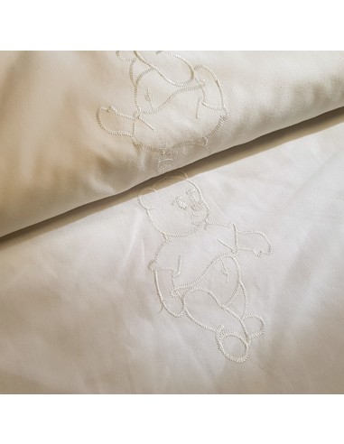 Tissu, Coton Brodé Oursons, Écru, Laize 140 cm, 65% Polyester 35% Coton
