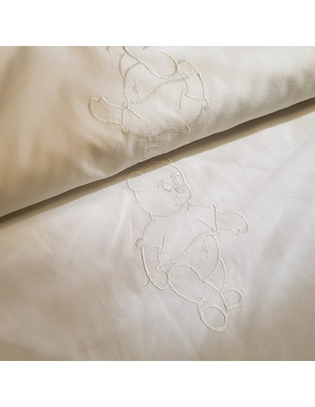 Tissu, Coton Brodé Oursons, Écru, Laize 140 cm, 65% Polyester 35% Coton