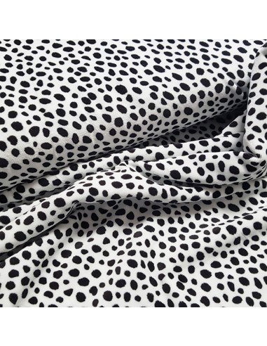 Tissu, Velours Nicky Imprimé Dalmatien, Blanc & Noir, Laize 150 cm, 80% Coton 20% Polyester 230g/m²