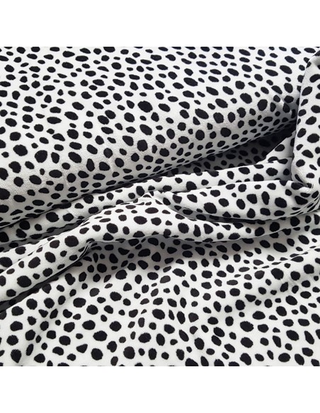 Tissu, Velours Nicky Imprimé Dalmatien, Blanc & Noir, Laize 150 cm, 80% Coton 20% Polyester 230g/m²