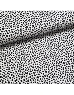 Tissu, Velours Nicky Imprimé Dalmatien, Blanc & Noir, Laize 150 cm, 80% Coton 20% Polyester 230g/m²