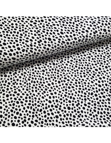 Tissu, Velours Nicky Imprimé Dalmatien, Blanc & Noir, Laize 150 cm, 80% Coton 20% Polyester 230g/m²