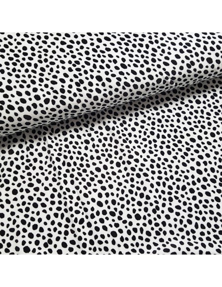 Tissu, Velours Nicky Imprimé Dalmatien, Blanc & Noir, Laize 150 cm, 80% Coton 20% Polyester 230g/m²