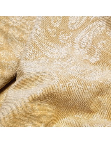 Tissu, Velours Milleraies Motif Cachemire, Moutarde, Laize 145 cm, 85% Polyester 12% Polyamide 3% Spandex