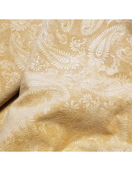 Tissu, Velours Milleraies Motif Cachemire, Moutarde, Laize 145 cm, 85% Polyester 12% Polyamide 3% Spandex