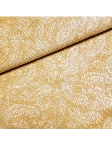 Tissu, Velours Milleraies Motif Cachemire, Moutarde, Laize 145 cm, 85% Polyester 12% Polyamide 3% Spandex
