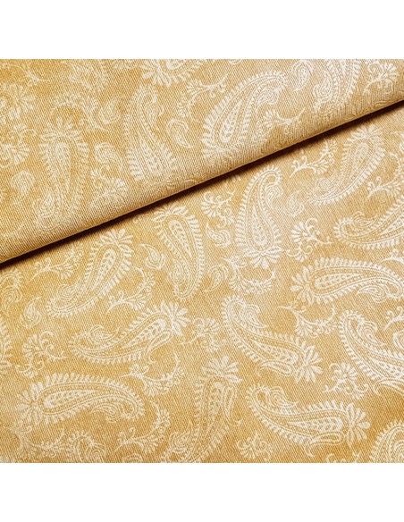 Tissu, Velours Milleraies Motif Cachemire, Moutarde, Laize 145 cm, 85% Polyester 12% Polyamide 3% Spandex
