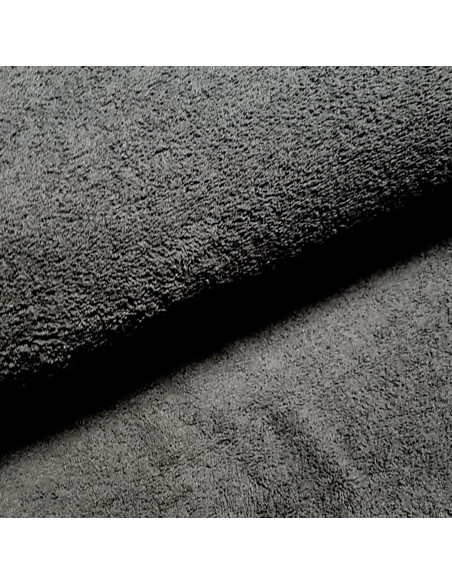 Tissu, Éponge de Coton Uni, Noir Intense, Laize 160 cm, 90% Coton 10% Polyester