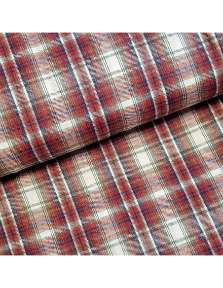 Tissu, Tartan Écossais Classique, Rouge et Blanc Lumineux, Laize 145 cm, Polyester et Coton