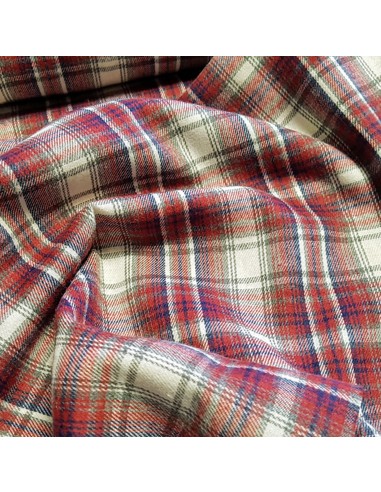 Tissu, Tartan Écossais Classique, Rouge et Blanc Lumineux, Laize 145 cm, Polyester et Coton