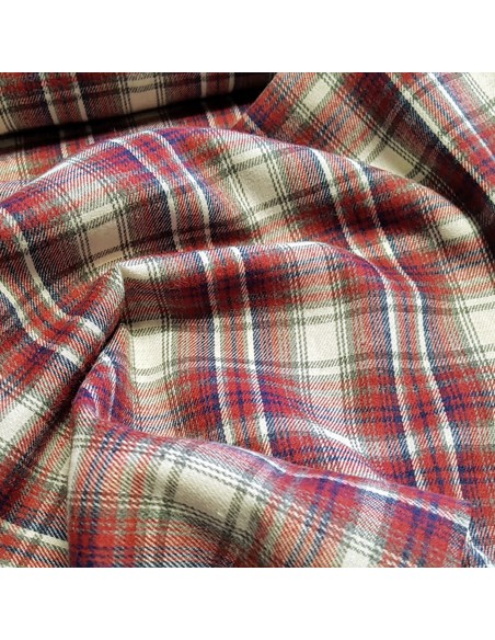 Tissu, Tartan Écossais Classique, Rouge et Blanc Lumineux, Laize 145 cm, Polyester et Coton