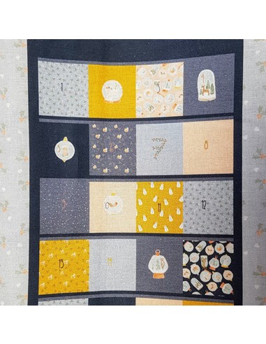 Tissu, Popeline de Coton Calendrier de l'Avent, Imprimé Multicolore, Laize 140 cm, 100% Coton Oeko-Tex