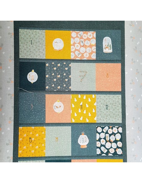 Tissu, Popeline de Coton, Calendrier de l'Avent Multicolore, Laize 140 cm, 100% Coton