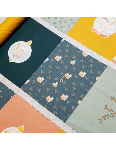 Tissu, Popeline de Coton, Calendrier de l'Avent Multicolore, Laize 140 cm, 100% Coton