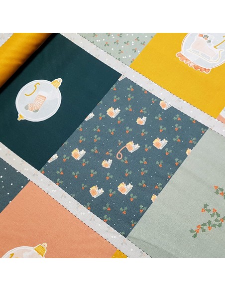 Tissu, Popeline de Coton, Calendrier de l'Avent Multicolore, Laize 140 cm, 100% Coton