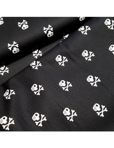 Tissu, Popeline de Coton Têtes de Morts Pirates, Noir, Laize 150 cm, 100% Coton 128g/m²