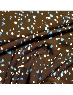 Tissu, Viscose Imprimée Empreintes, Bleu sur Fond Noir, Laize 140 cm, 100% Viscose 168g/m² 2