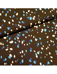 Tissu, Viscose Imprimée Empreintes, Bleu sur Fond Noir, Laize 140 cm, 100% Viscose 168g/m²